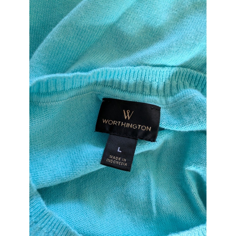Worthington Blue Tight-Knit Crew Neck Long Sleeve Pullover Sweater Large - Picture 5 of 6